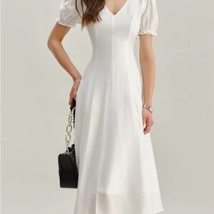 RIHOAS White Puff Sleeve Midi Dress